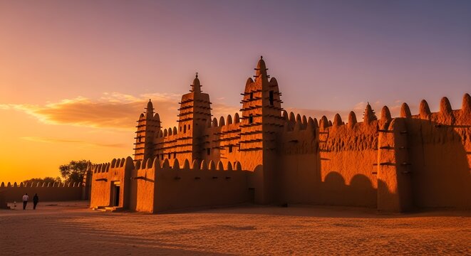 Great Mosque of Djenn? at sunset.