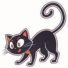 Curious black cat walking in playful comic style. © MstMonwara