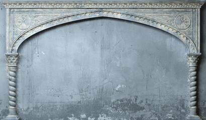 Classic wall of old stucco gothic stone panels blue paint © denisik11