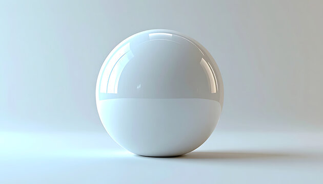 A simple white sphere with a glossy surface reflecting light, set against a plain, softly lit background, conveying purity and minimalism