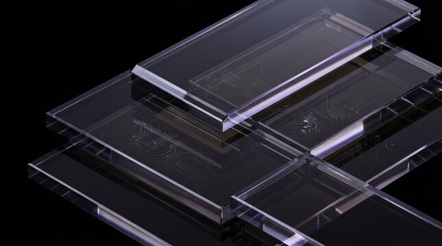 Quantum precision: cinematic slow motion of interlocking crystal plates with violet light pulses.