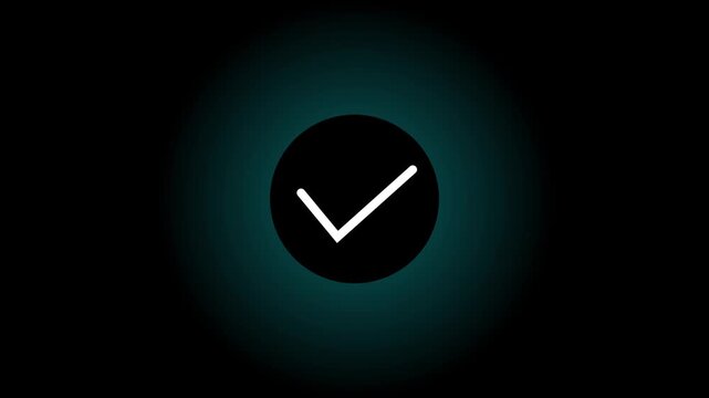 Abstract a check mark lime white color, magenta circle animation. Tick mark on black circled