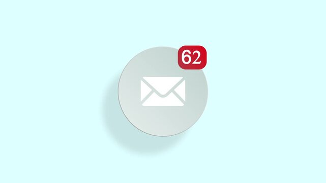 abstract a email button icon animation with increasing number. glowing business email concept