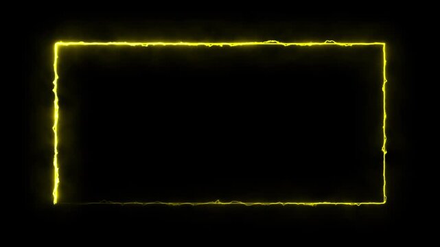A glowing neon rectangle border frame neon line animation on yellow color