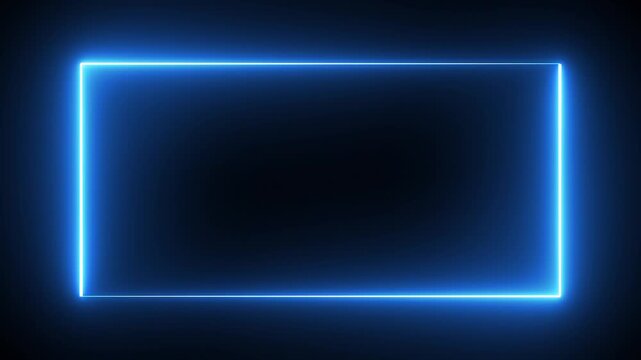 Abstract a glowing neon rectangle border frame neon line animation on blue color