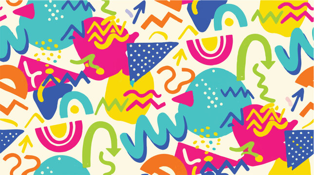 Colorful seamless vector art design featuring a fun cartoon illustration of birds and flowers for a happy birthday party wallpaper or kids holiday celebration texture