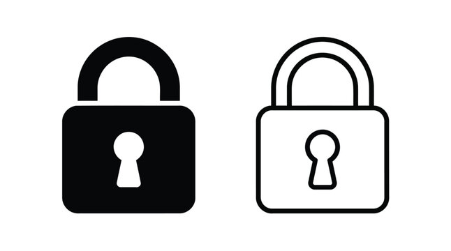 Black and White Padlock Security Lock Vector Icon Set