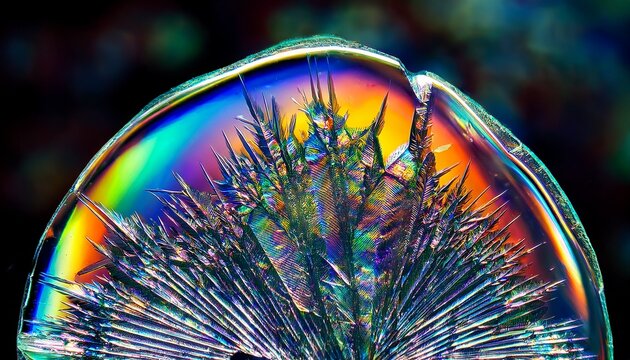 虹色に輝く水晶内部のクラック・テクスチャ