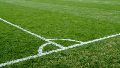 Obraz premium Close-up of a perfectly manicured soccer field corner with white boundary lines