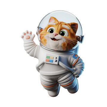 3D cartoonish astronaut cat isolated on white background