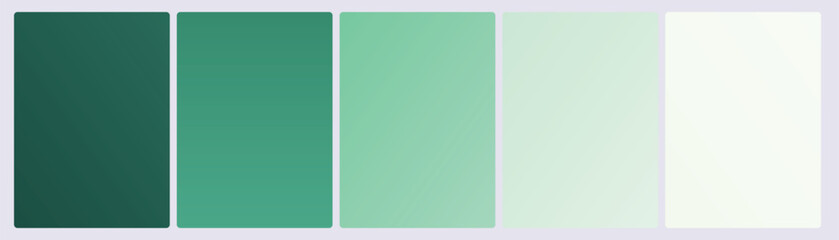 Set of five nature forest gradient cards in deep teal jade emerald mint and soft seafoam green monochrome tones © xantii