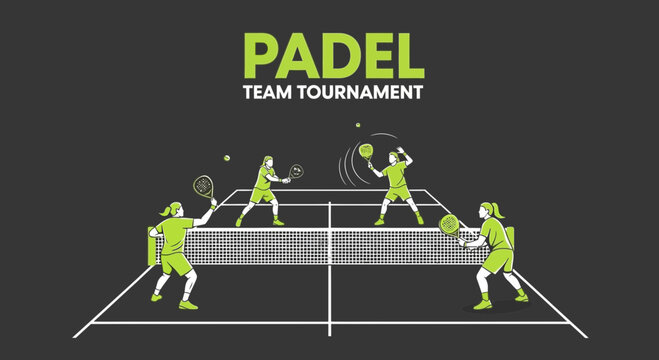 Padle Team Tournament Design In Green Tone With Dark Background Illustrative Elements
