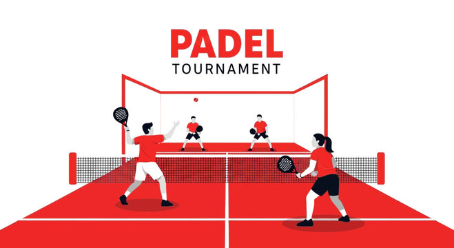 Padle Tournament Illustration: Dynamic Sports Action, Court Illustration, and Vibrant Competition