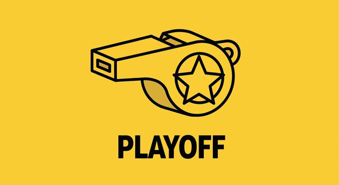 Playoff Time Indicated With Whistle Icon And Star On Yellow Background Design