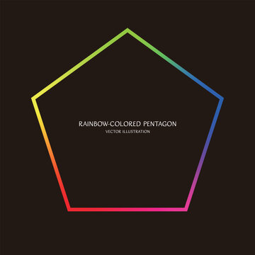 Minimal rainbow gradient pentagon frame on dark background, colorful glowing ring vector illustration