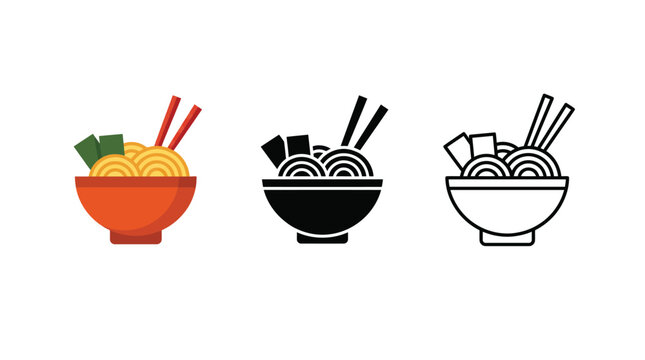Ramen noodle bowl icons with chopsticks Vector