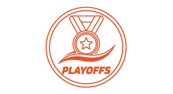 Playoffs Logo with Star Medal Winning Emblem in Orange and White Color Scheme Representation