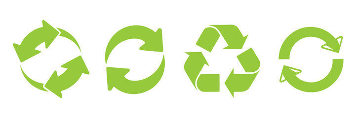 Obraz premium Recycling icons set featuring arrows, reuse symbols, and eco cycle signs, vector illustration for sustainability and waste management concepts.