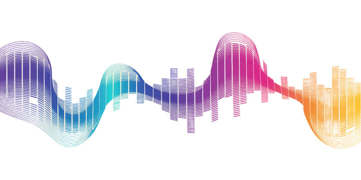 Abstract music and sound wave background illustration featuring a blue digital equalizer bar chart with vector lines and business finance growth diagram concepts
