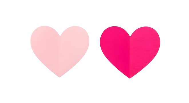 Two pink hearts on a white background for love and valentines day