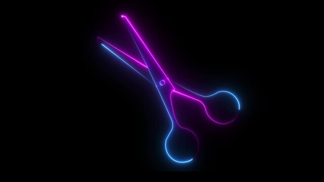 Scissors cutting seamless loop animation. Hairdresser, tailor, craftsmanship concept. Delete, cut idea black blackground.motion animation 4k video...