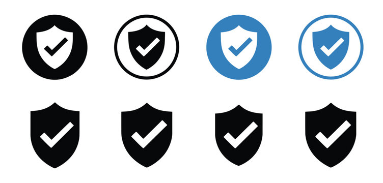 Security shield icon set with check mark symbols for protection and safety verification with transparent back, Security shield sign vector illustration, Lock security icon, Set of security shield icon