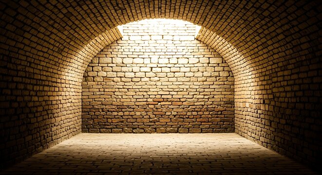 Brick tunnel archway with light shining from above interior architecture underground structure