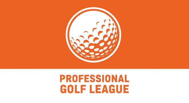 Professional Golf League Logo Design Showing Golf Ball Isolated On Orange Background