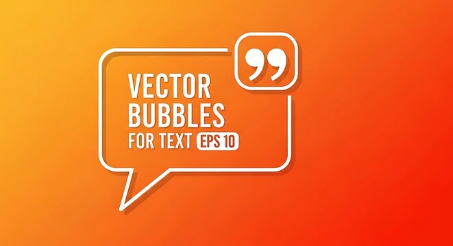 Minimalist vector bubbles for text with quotation marks, white outline speech bubble on orange gradient background, modern quote frame for social media