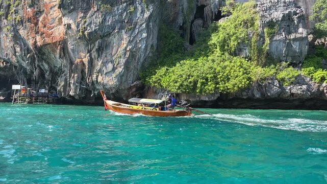Phi Phi Leh Island, panoramic view from moving boat, Thailand