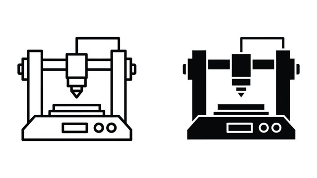 3d cnc milling machine illustration in black and white