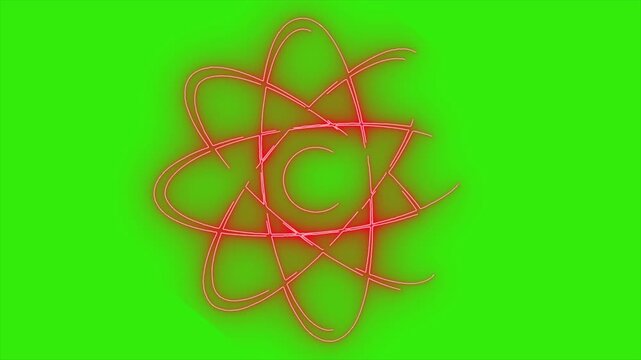 Abstract Neon Atom Symbol on Bright Green Background