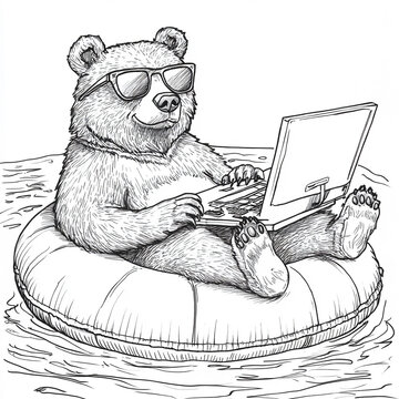 bear with laptop computer