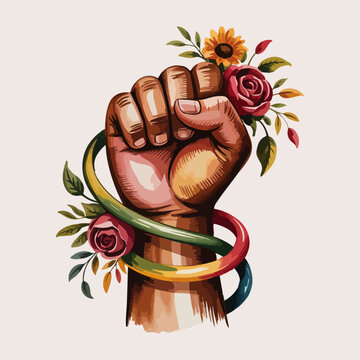 juneteenth raised fist floral watercolor storybook vector icon illustration freedom
