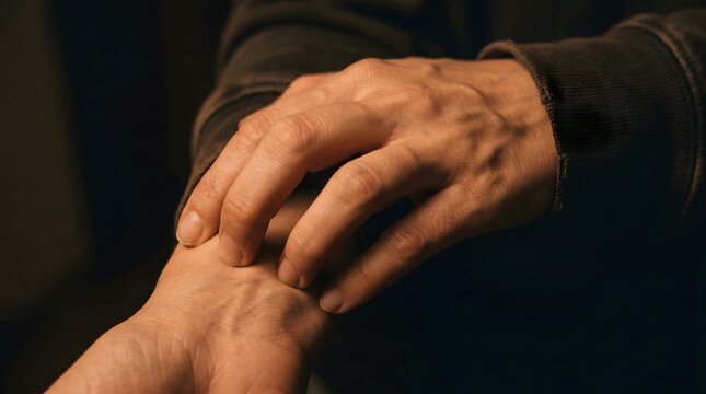 Nervous woman hands scratching skin illustrating the discomfort of anxiety and emotional instability at home