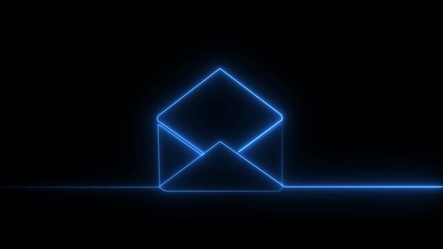 Message concept, envelope self drawing animation. Animated blue line on black background motion animation 4k video...