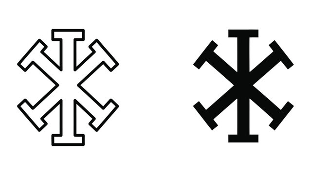 Black and white hammer and anvil crossed symbol design