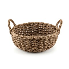 Obraz premium a brown woven basket with two handles made of natural fibers, possibly wicker or rattan, with a sturdy base and a simple design