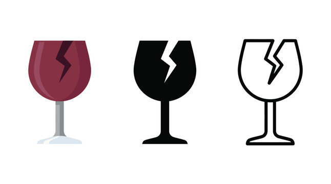Broken wine glasses in different colors and styles Vector