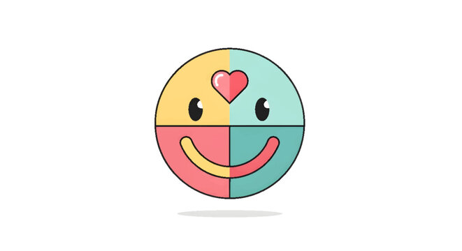 Cute cartoon smiley face divided into four quadrants with a heart on top, representing emotions and well-being.