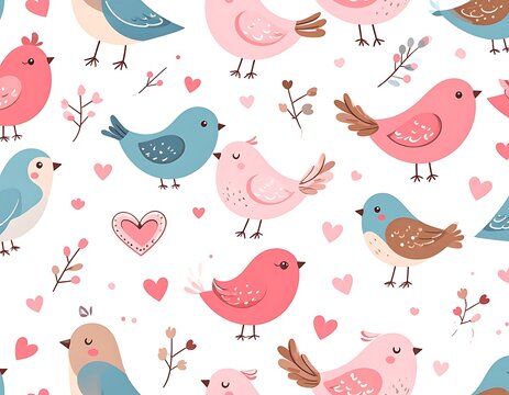 Sweet birds and hearts pattern