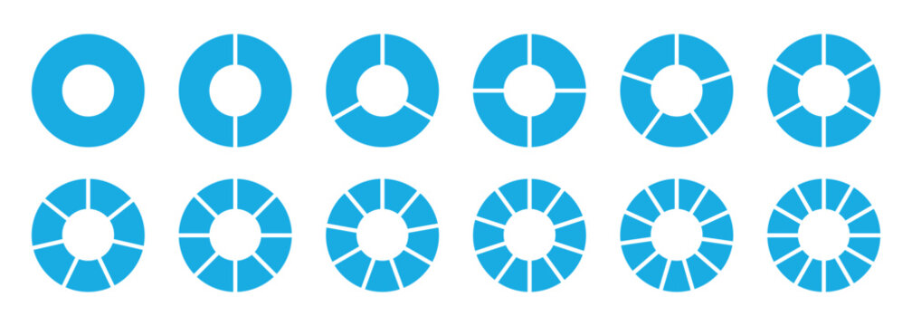 Pie charts diagrams. Pie chart icons. Segment slice sign. Circle section graph. 1,2,3,4,5,6,7,8 segment infographics.