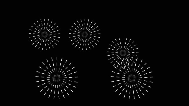 Shiny glowing fireworks blast, circle spark line animation, abstract ellipse explosion transition effect, celebration motion graphics overlay, black background, ultra hd 4k,glowing circle blust