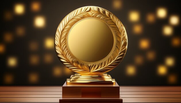 gold award plaque on wooden holder
