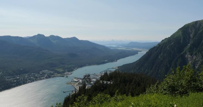 Beautiful view from Mount Roberts over the city of Juneau,Gastineau channel and Mount Juneau.