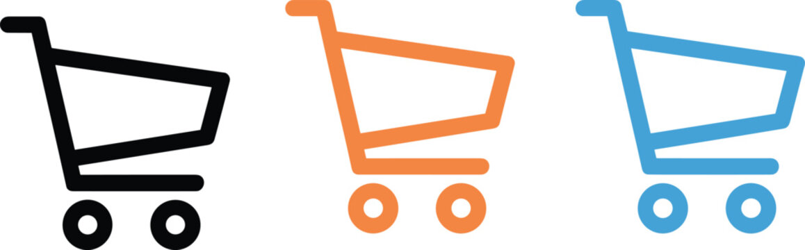 Minimalist shopping cart vector icon set in three colors for e-commerce websites and retail applications