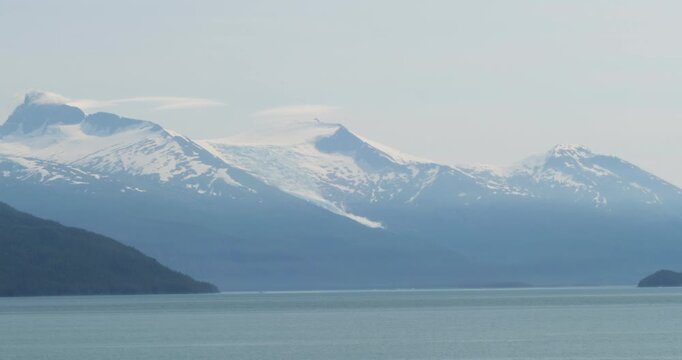 Beautiful snow-capped mountains around Juneau, Alaska, in summertime.