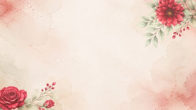 red watercolor floral wedding background with botanical frame
