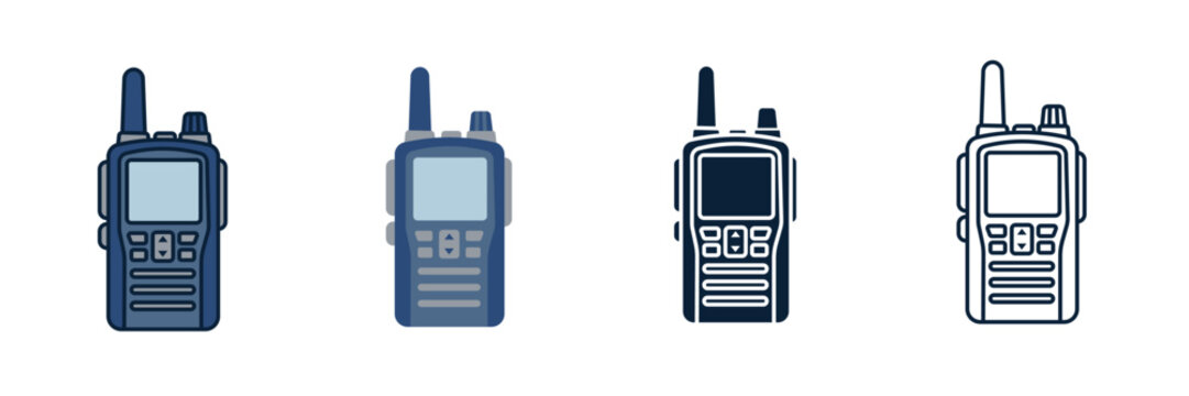 Handheld Walkie Talkie and Radio Transceiver Communication Icon Set