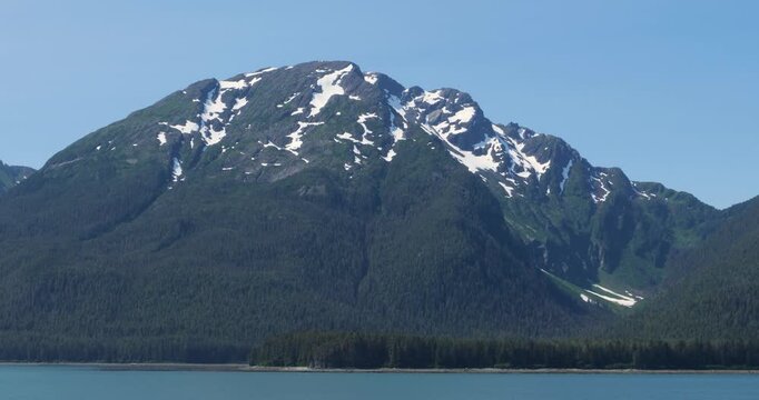 Beautiful snow-capped mountains around Juneau, Alaska in summertime.
